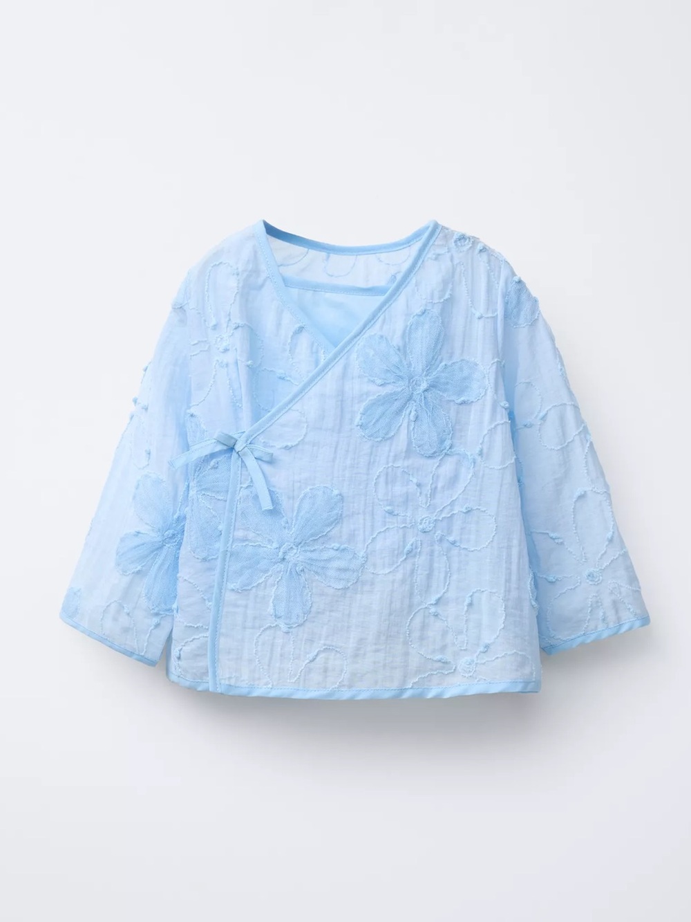 Light Blue Floral Embroidered Wrap Top